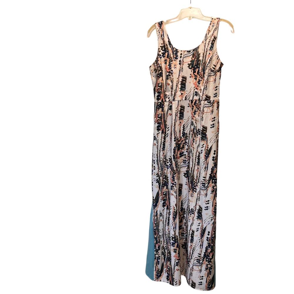 Lark & Ro Watercolor Geometric Print Side Panel Blue Maxi Dress Size S